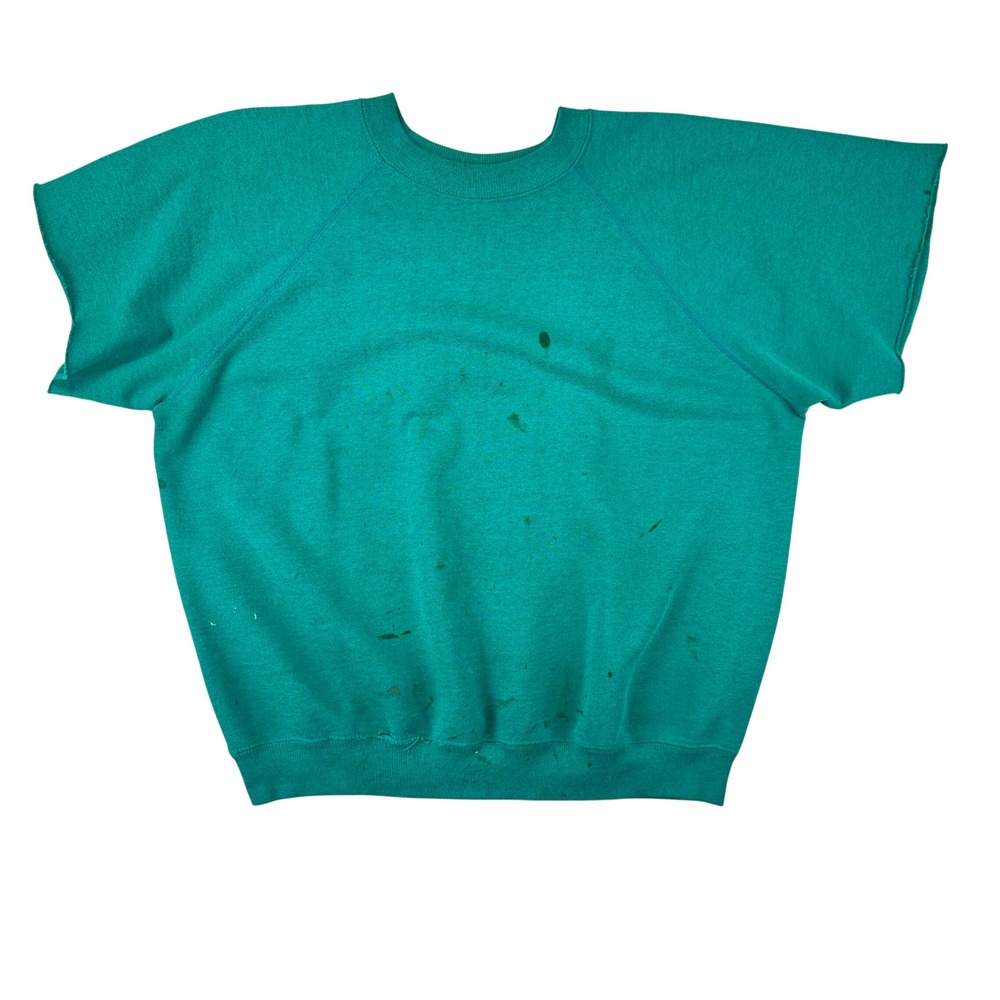 Hanes Sweatshirt Mens L Short‎ Sleeve Teal Green VTG 90s Distressed Cotton Blend